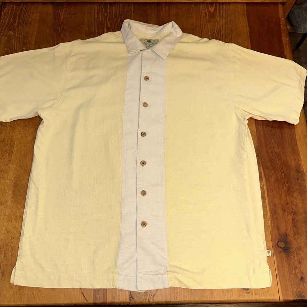 Island Shores Washable Silk Shirt 100% Silk Size XXL Yellow And Tan Men's